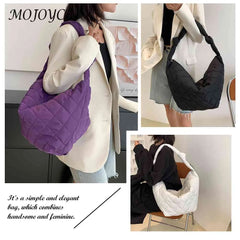 Women Top-handle Handbags Cotton Padded Shoulder Totes Nylon Travel