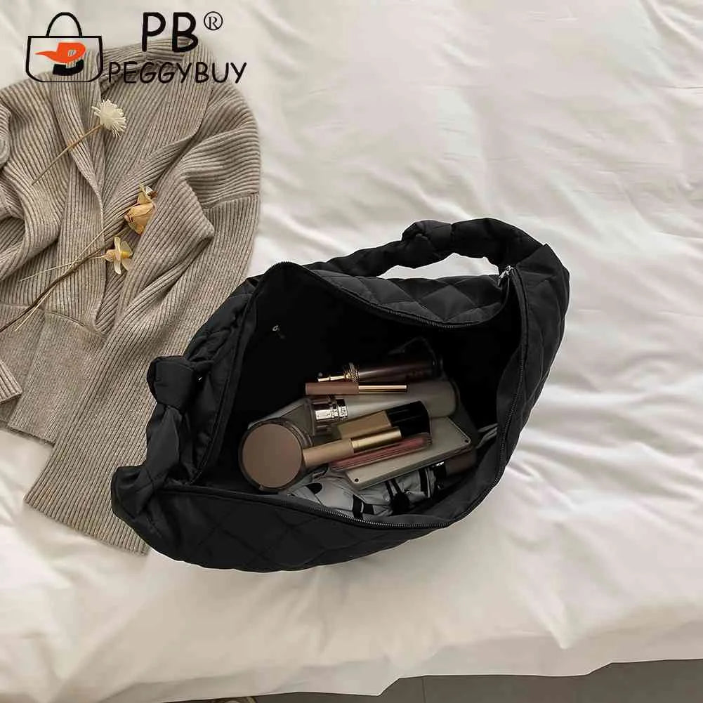 Women Top-handle Totes Solid Cotton Padded Hobos Shoulder Bags