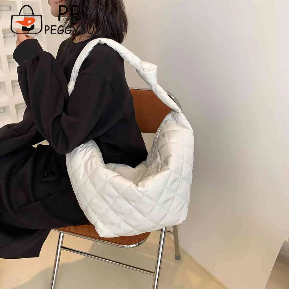 Women Top-handle Totes Solid Cotton Padded Hobos Shoulder Bags