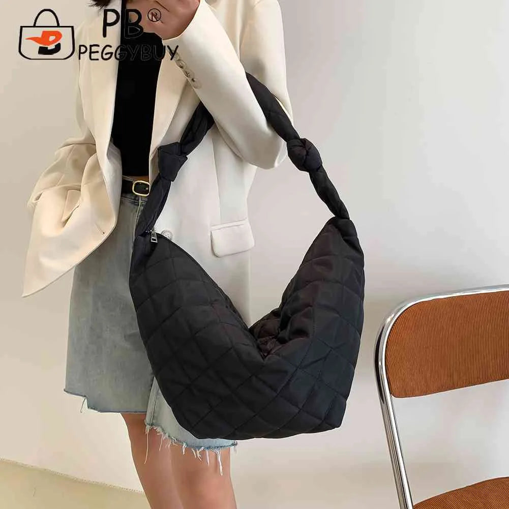 Women Top-handle Totes Solid Cotton Padded Hobos Shoulder Bags
