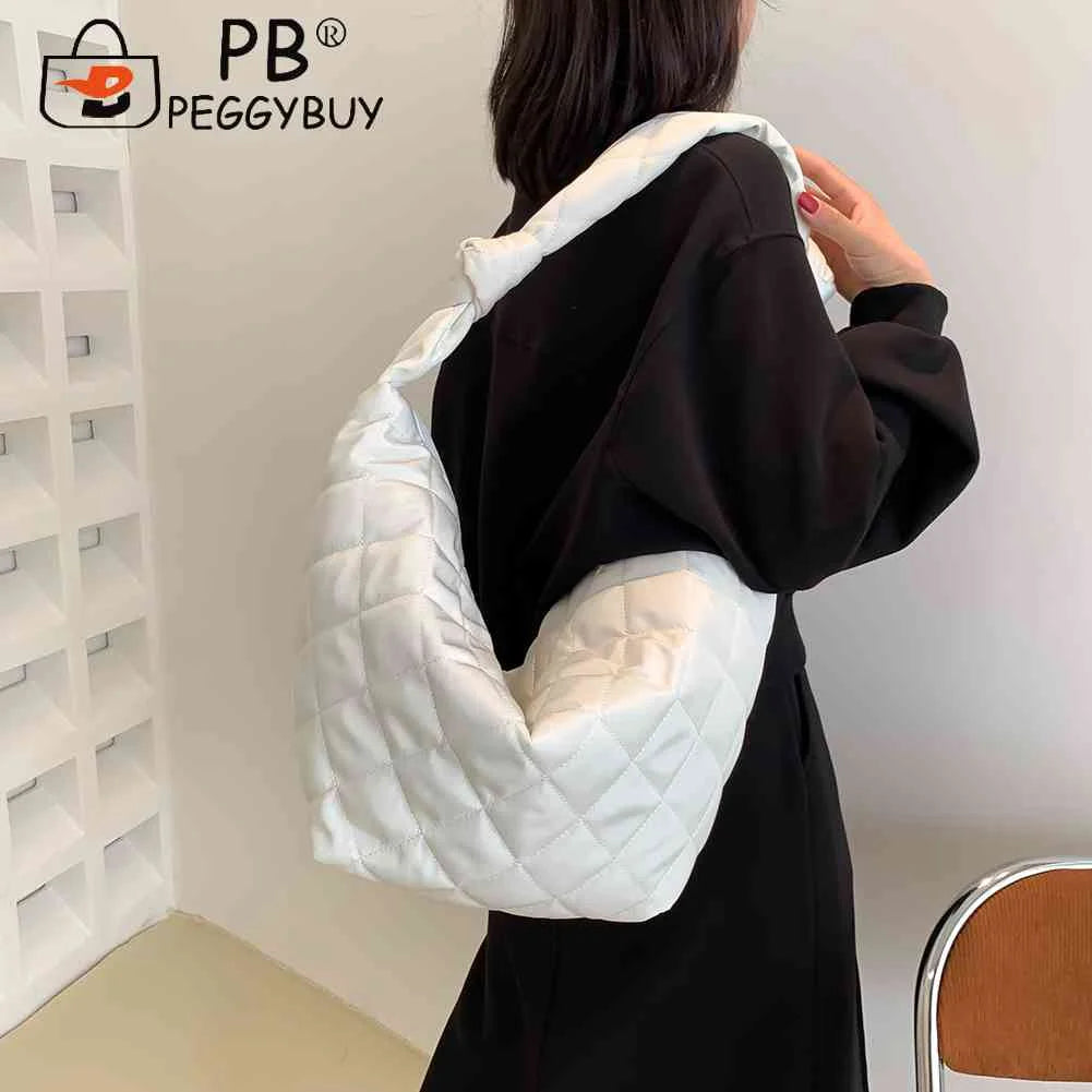 Women Top-handle Totes Solid Cotton Padded Hobos Shoulder Bags