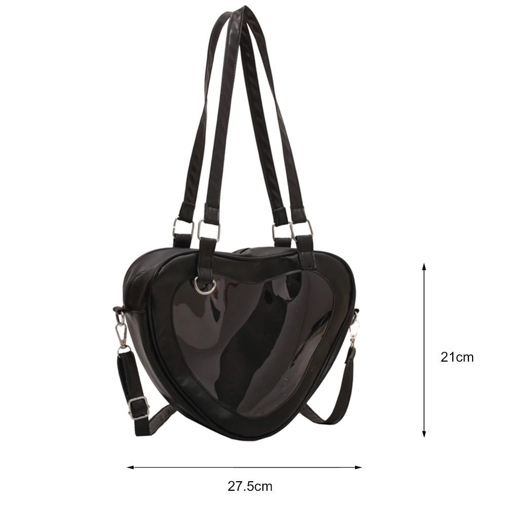 Women Transparent Shoulder Bag Love Heart Shaped Clear Underarm Tote Fashion