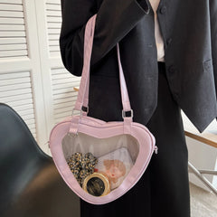 Women Transparent Shoulder Bag Love Heart Shaped Clear Underarm Tote Fashion