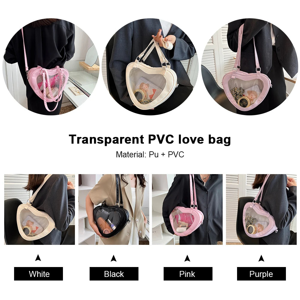 Women Transparent Shoulder Bag Love Heart Shaped Shoulder Bag Underarm Handbag