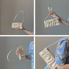 Vintage Silk Folds Women Underarm Bag Small Shoulder Clutch Purse Handbags