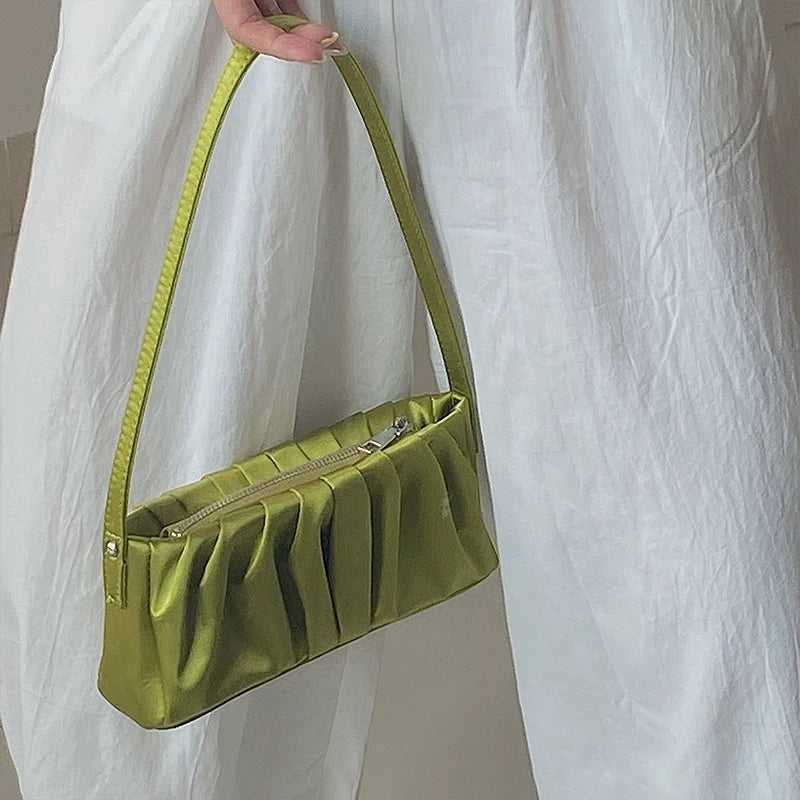 Vintage Silk Folds Women Underarm Bag Small Shoulder Clutch Purse Handbags