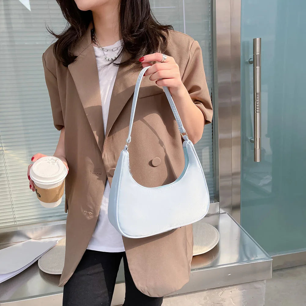 Nylon Hobos Handbag for Women Zipper Small Purse Top-handle