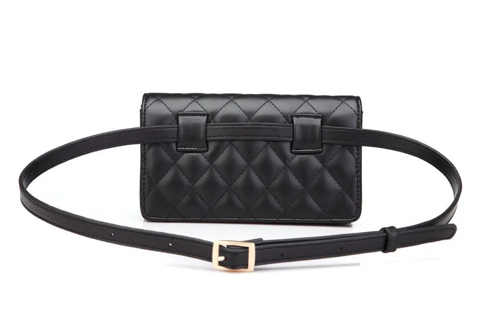 Women Waist Bags Classic Lattice Belt Bag High PU Leather Fanny Pack