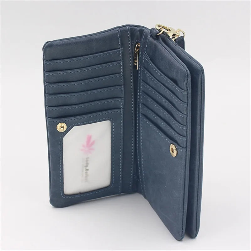Women Dull Leather Double Zipper Clutch Purse Handbag