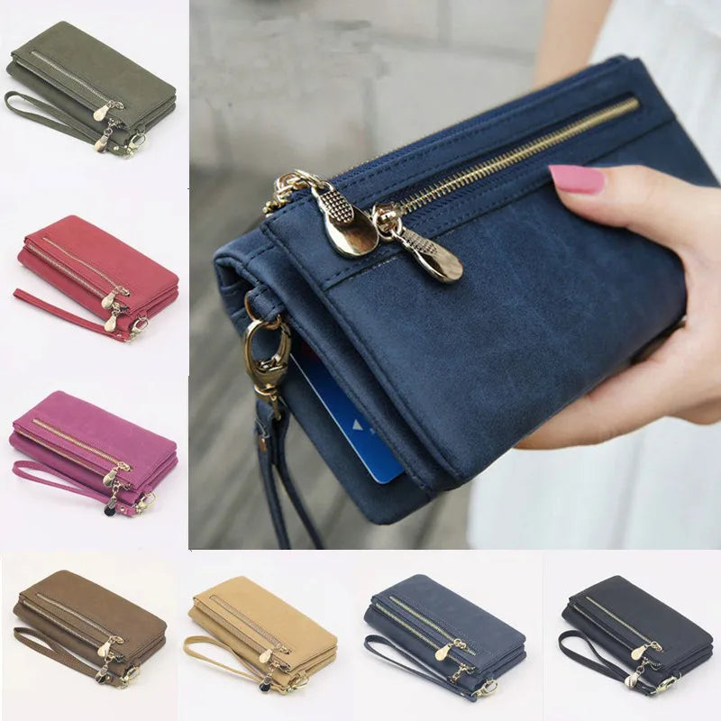 Women Wallets Leather Wallet Double Zipper Clutch Purse Handbag