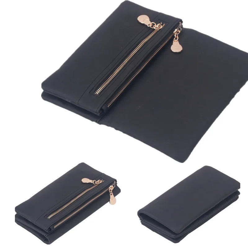Women Leather Wallet Double Zipper Clutch Wristlet Handbag