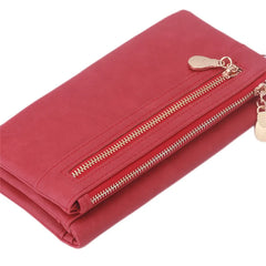 Women Leather Wallet Double Zipper Clutch Wristlet Handbag