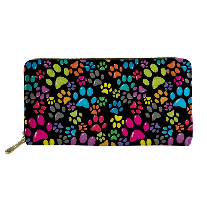 Rainbow Dog Paw Pattern Zipper Purses Multifunction Women Wallets