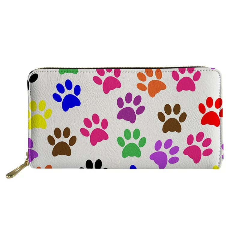 Rainbow Dog Paw Pattern Zipper Purses Multifunction Women Wallets