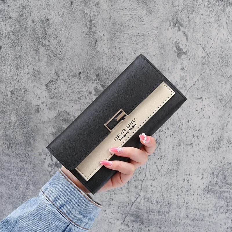 Women Zipper Wallet Gray Red Long Clutch Soft PU Leather Money Bag