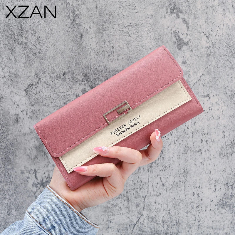 Women Zipper Wallet Gray Red Long Clutch Soft PU Leather Money Bag