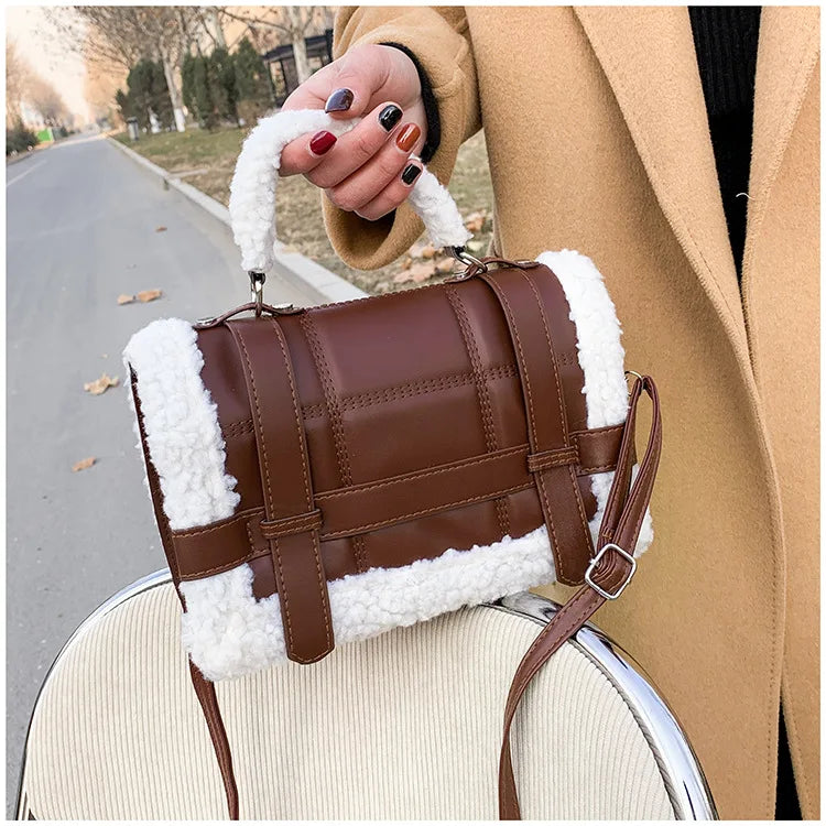 Women Winter Faux Fur Lalambswool Shoulder Crossbody Bag