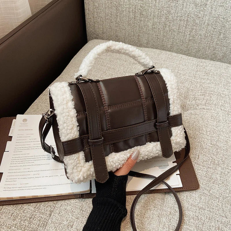 Women Winter Faux Fur Lalambswool Shoulder Crossbody Bag