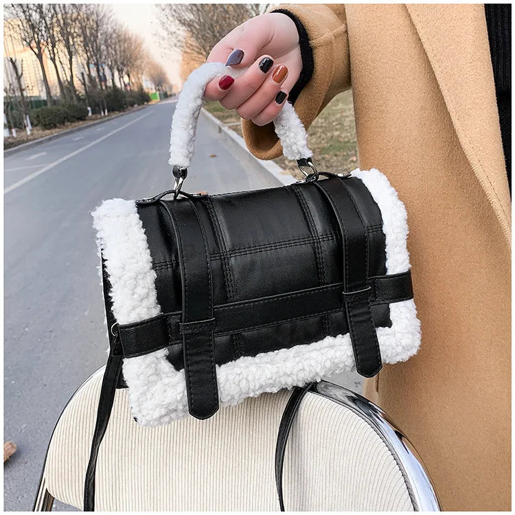 Women Winter Faux Fur Lalambswool Shoulder Crossbody Bag