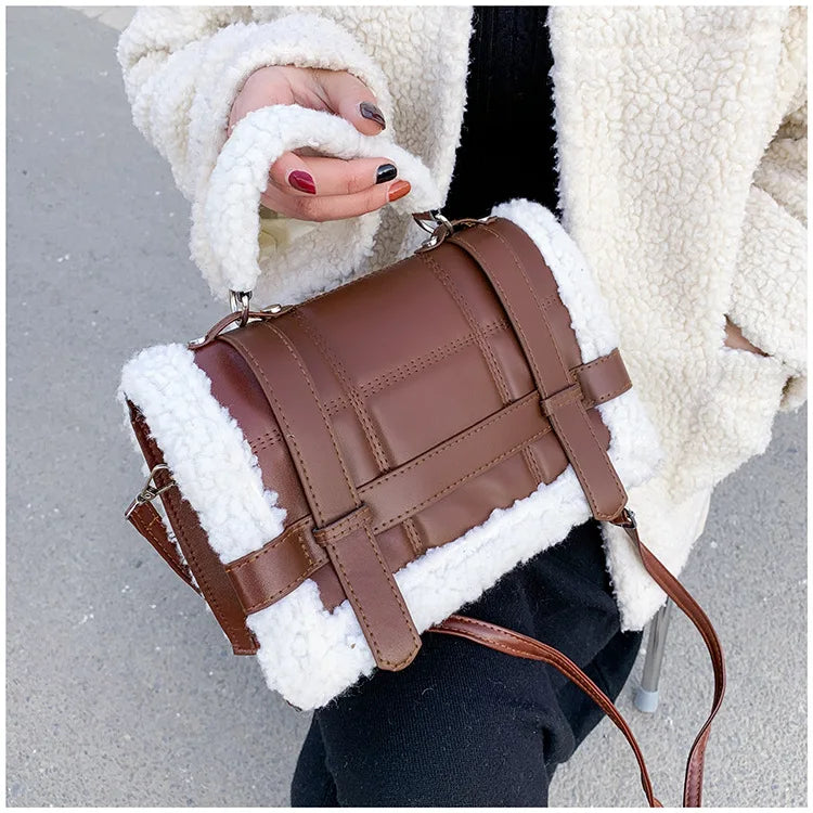 Women Winter Faux Fur Lalambswool Shoulder Crossbody Bag