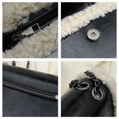 Women Winter Faux Fur Lambswool Shoulder Crossbody Bag Retro Leather Handbag