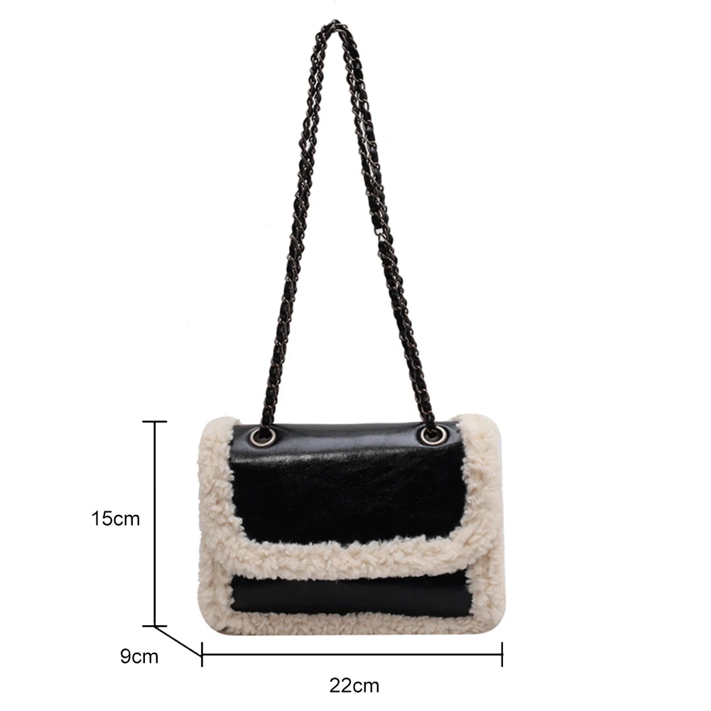 Women Winter Faux Fur Lambswool Shoulder Crossbody Bag Retro Leather Handbag