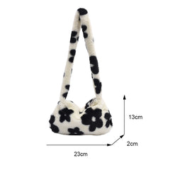 Flower Print Plush Shoulder Bag Autumn Winter Small Purse