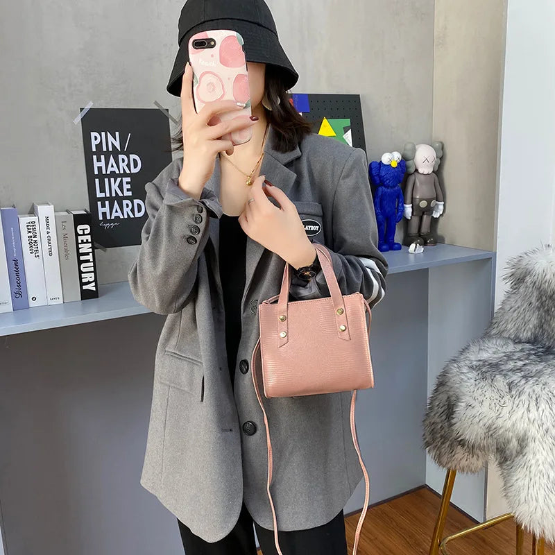 Lizard Crossbody Shoulder Bag Large Capacity Totes Handbag Soft PU Bucket Bag