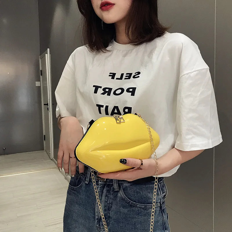 Lip Print Shoulder Bag Zip Crossbody Handbag for Women