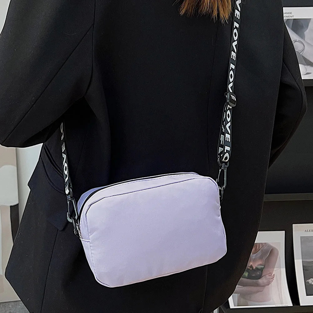 Nylon Crossbody Bag Casual Handbags Zipper Closure Solid Color