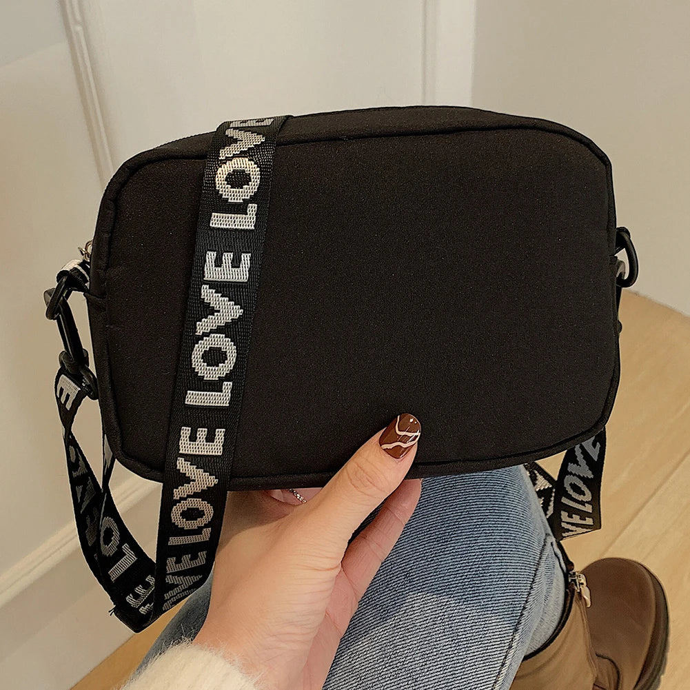 Nylon Crossbody Bag Casual Handbags Zipper Closure Solid Color