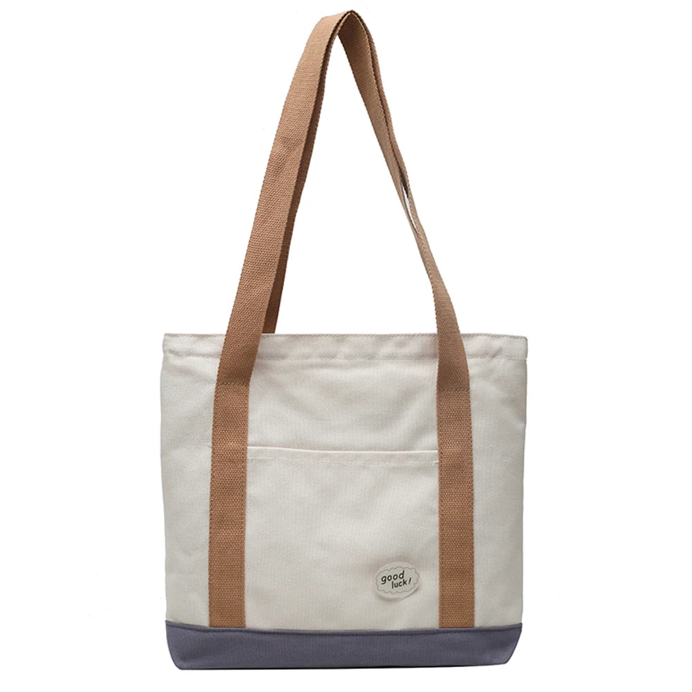 Canvas Patchwork Shoulder Bag Large Capacity Tote Handbags