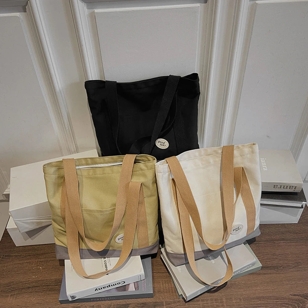 Canvas Patchwork Shoulder Bag Large Capacity Tote Handbags