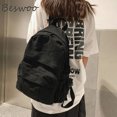 Women's Canvas Backpacks Retro Solid Student Backpack Female Large Capacity Ruck