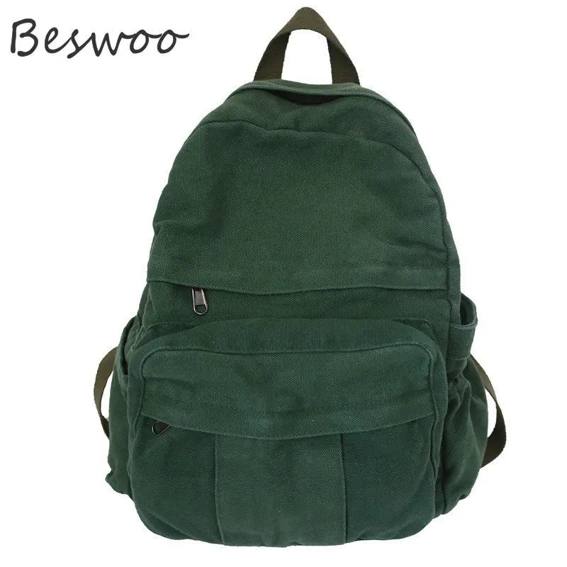 Women's Canvas Backpacks Retro Solid Student Backpack Female Large Capacity Ruck