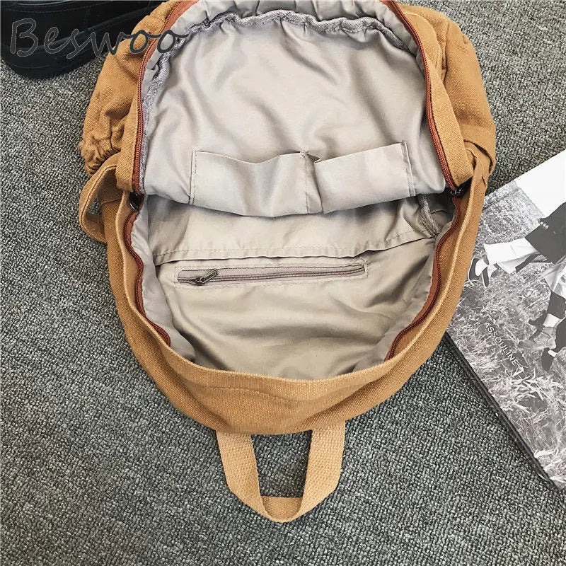 Women's Canvas Backpacks Retro Solid Student Backpack Female Large Capacity Ruck