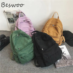 Women's Canvas Backpacks Retro Solid Student Backpack Female Large Capacity Ruck