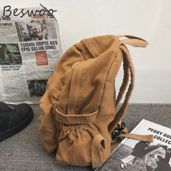 Women's Canvas Backpacks Retro Solid Student Backpack Female Large Capacity Ruck