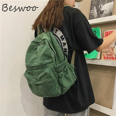 Women's Canvas Backpacks Retro Solid Student Backpack Female Large Capacity Ruck