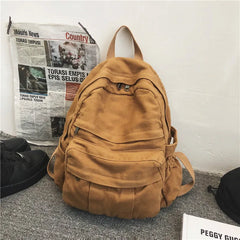 Women's Canvas Backpacks Retro Solid Student Backpack Female Large Capacity Ruck