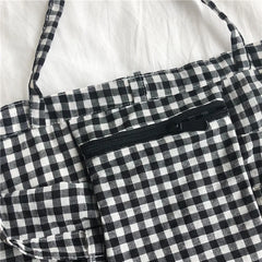 Women's Plaid Canvas Tote Shoulder Bag Eco-Friendly Large Capacity Handbag