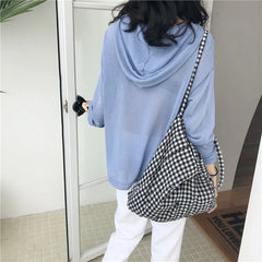 Women's Plaid Canvas Tote Shoulder Bag Eco-Friendly Large Capacity Handbag