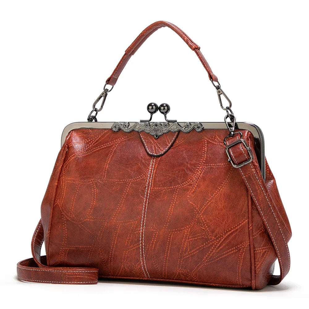 Women's Clip Bags Shoulder Handbag Kiss Lock Vintage Tote Messenger Bag