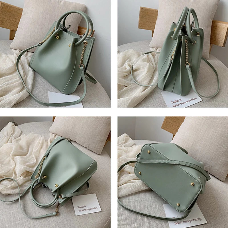 Women's Large Capacity PU Leather Bucket Crossbody Bag