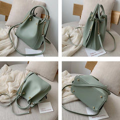 Women's Large Capacity PU Leather Bucket Crossbody Bag