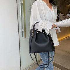 Women's Large Capacity PU Leather Bucket Crossbody Bag