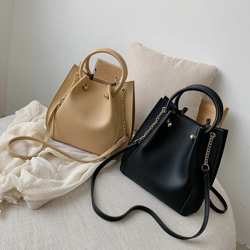 Women's Large Capacity PU Leather Bucket Crossbody Bag