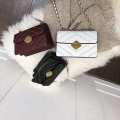 Women's PU Leather Plaid Crossbody Bag Striped Chain Messenger Handbag