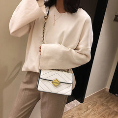 Women's PU Leather Plaid Crossbody Bag Striped Chain Messenger Handbag