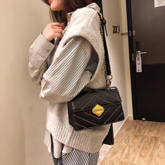 Women's PU Leather Plaid Crossbody Bag Striped Chain Messenger Handbag